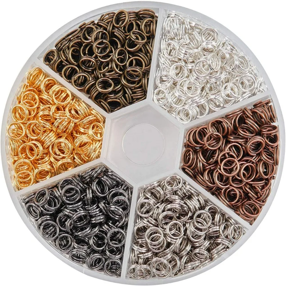 About 1300 Pcs Iron Split Rings Double Loop Jump Ring Diameter 5mm Wire 21-Gauge 6 Colors for Jewelry Findings