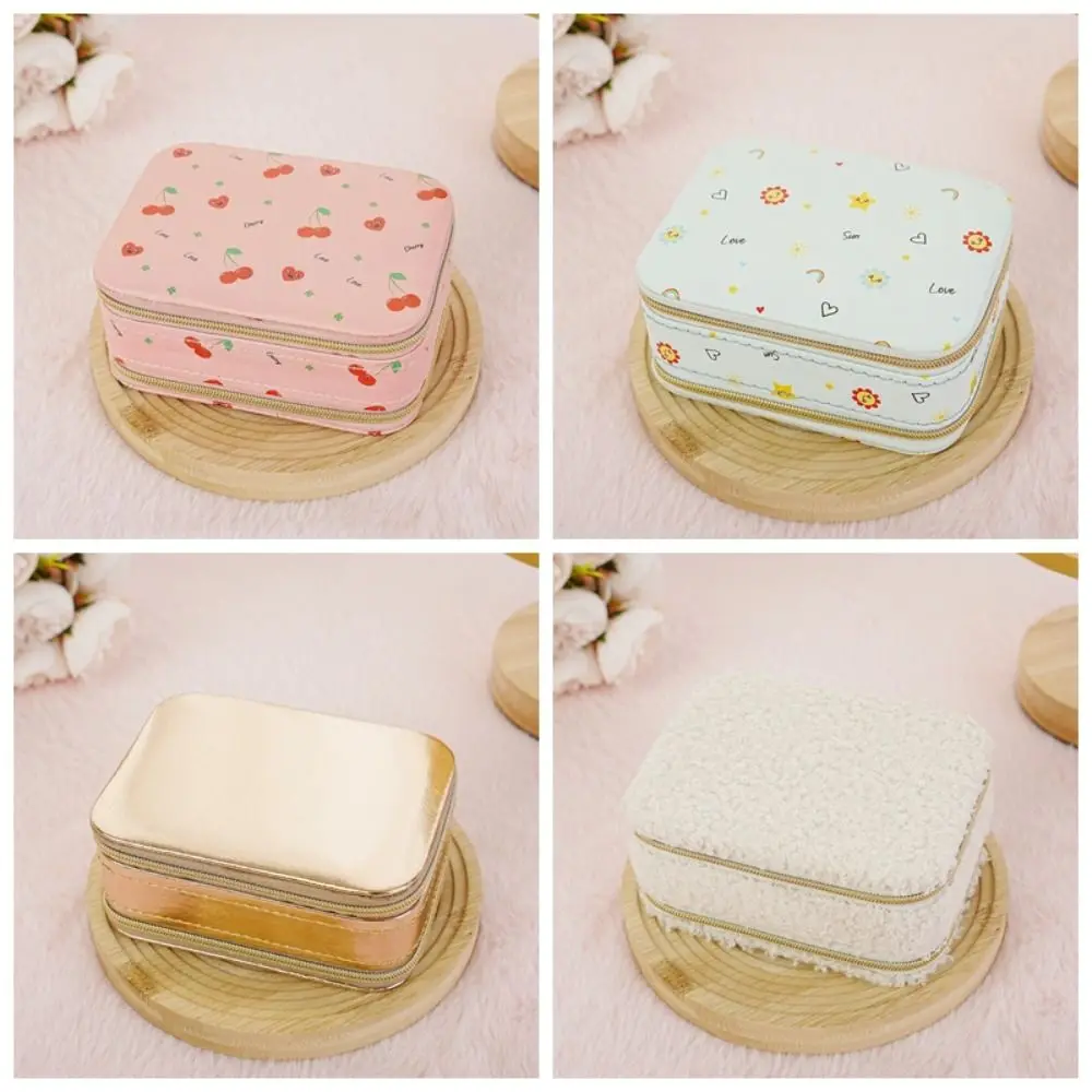 

Cherry Flower Jewelry Packing Bag PU Leather Large Capacity Earrings Storage Case Rings Necklace Organizer