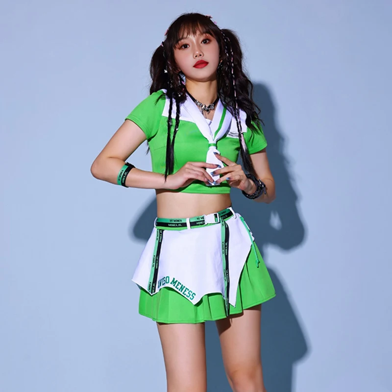 الكبار التشجيع ملابس الرقص النساء الجاز زي الأخضر Kpop الزي Dj Gogo أداء الرقص الملابس القطب ملابس الرقص BL15374