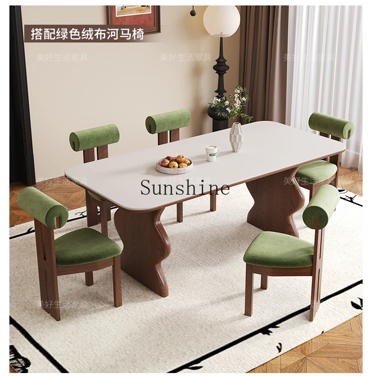 Medieval solid wood dining table and chairs rectangular rock slab dining table