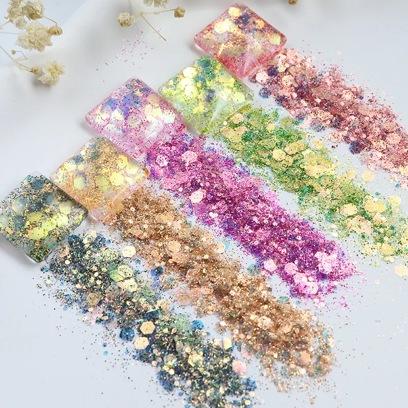 10Ml/Fles Nail Art Glitter Spiegel Iriserende Mix Hexagon Nagel Glitter Pailletten Vlokken Nagelpoeder Gellak Manicure Benodigdheden