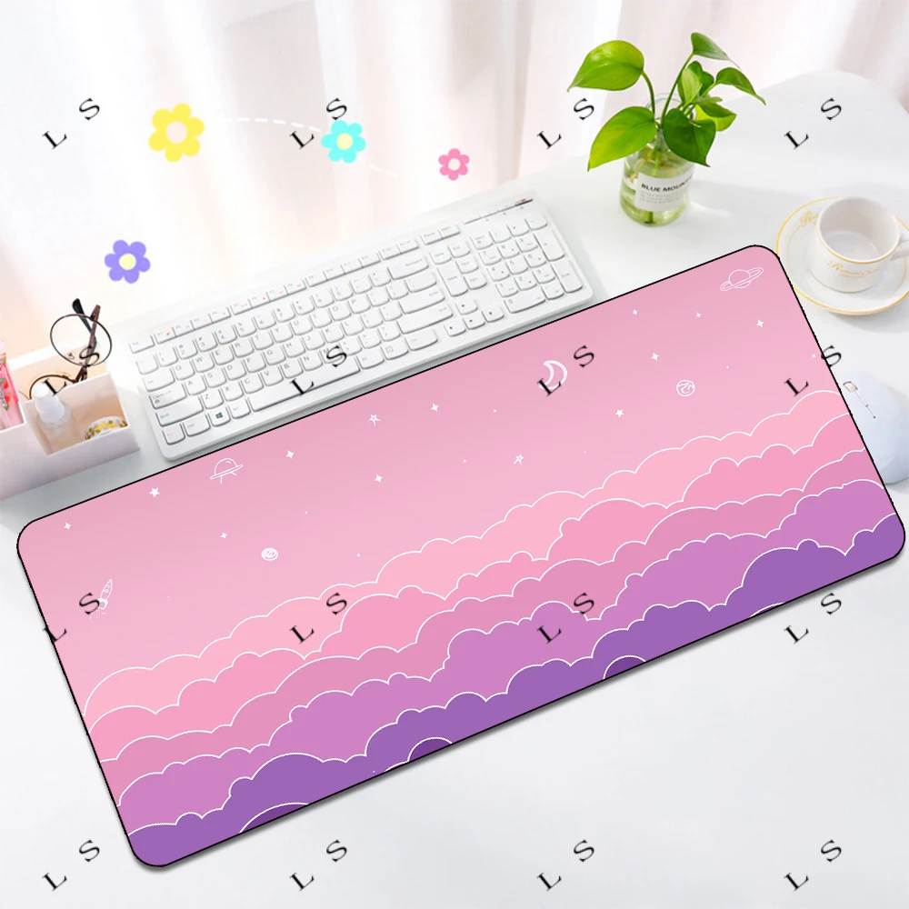 

Large Size Pink Mouse pad 90x40cm Pastel Clouds Deskmat XXL Kawaii Non-slip MousePad Cute Mice Rugs Extended Gaming Keyboard Mat