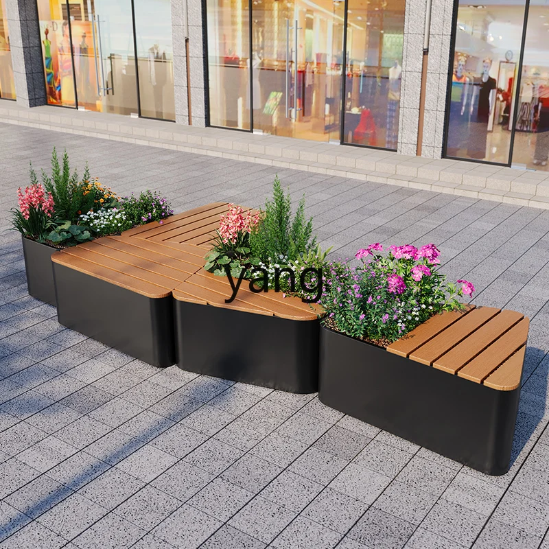 LH， Outdoor Flower Box Anti-Corrosion Wood Seat Combination Mall Public Bench Flower Bed
