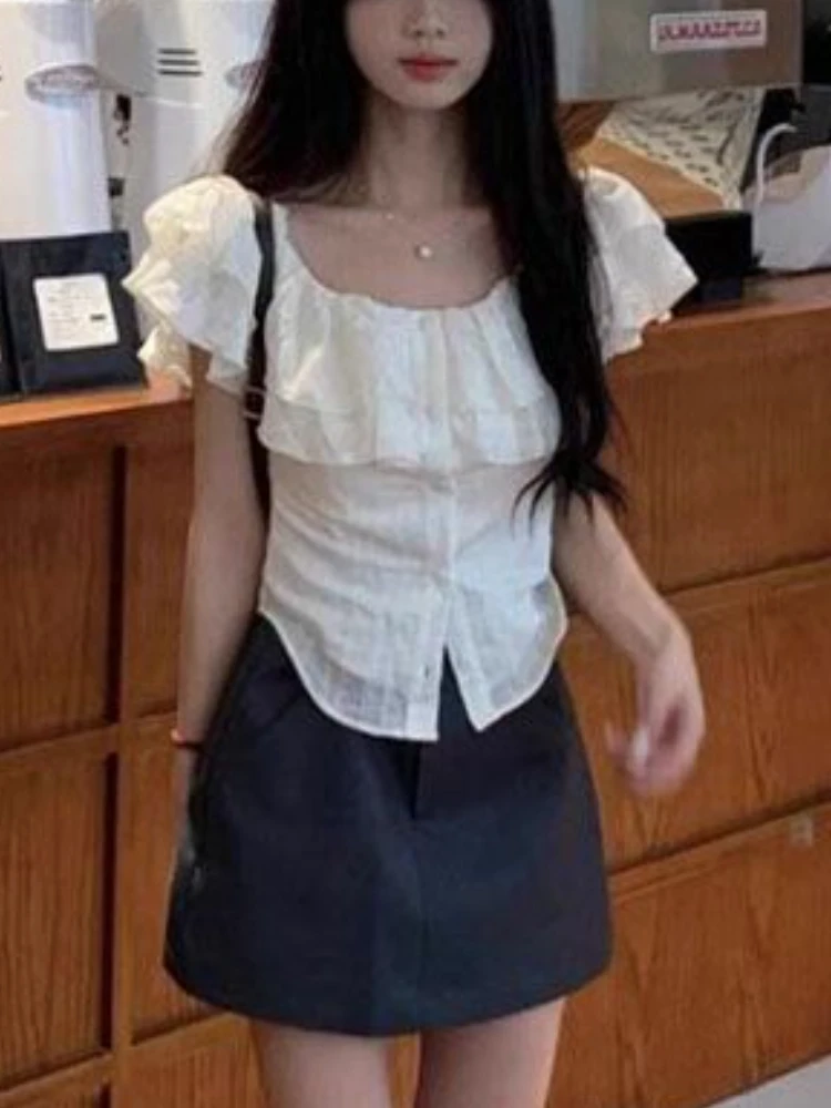 

Pure Desire Sweet New 2 Piece Set Women Summer Korean Fashion Solid Sexy Suit Female Straight Shoulder Tops + High Waist Skirt