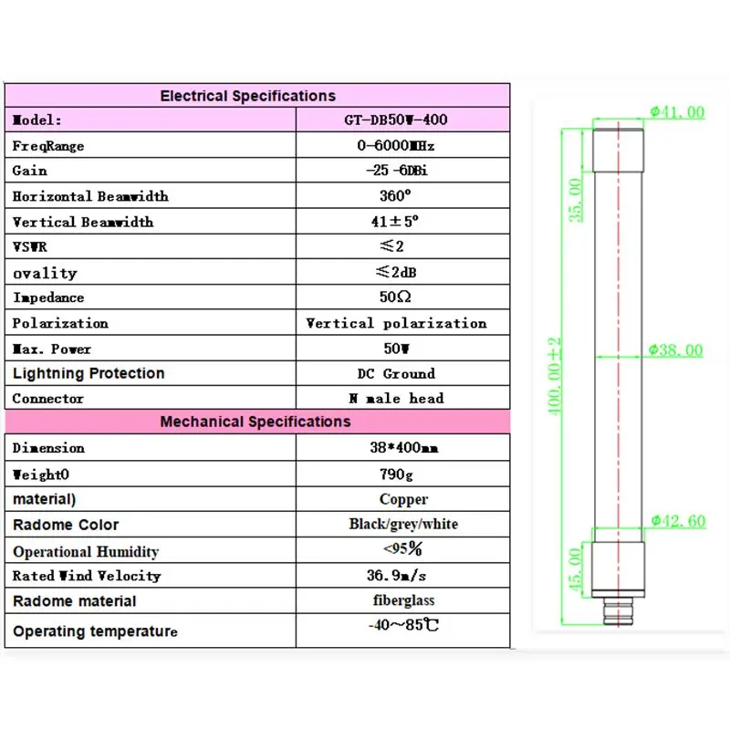 0-6GHz full-band broadband antenna, 0-6000MHz, 2-3000MHz omnidirectional antenna, 400-6000MHz, 20-1000MHz fiberglass antenna N-J