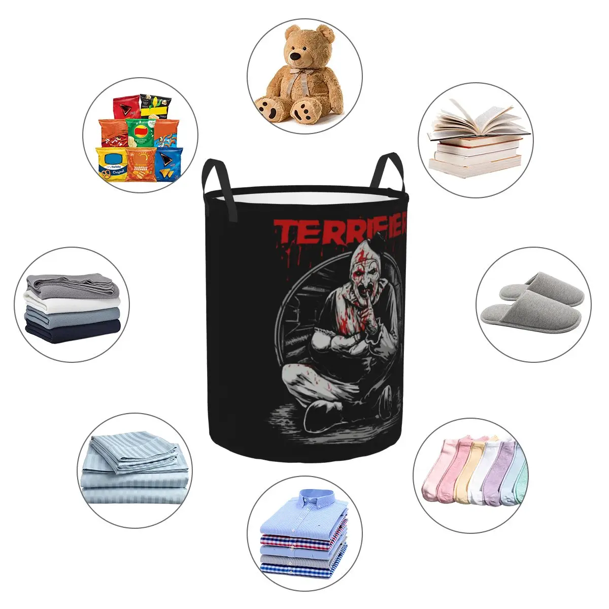 Custom Horror Halloween Movie Terrifier Clown Laundry Basket Foldable Clothes Hamper for Baby Kids Toys Storage Bag