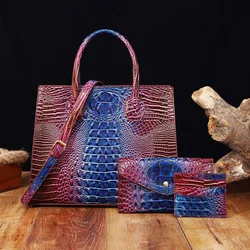 Fashion designer luxury bag Crocodile Pattern Embossed Leather 3pcs/Set High-End Luxury Handbag coin purse Card bag bolsos vip