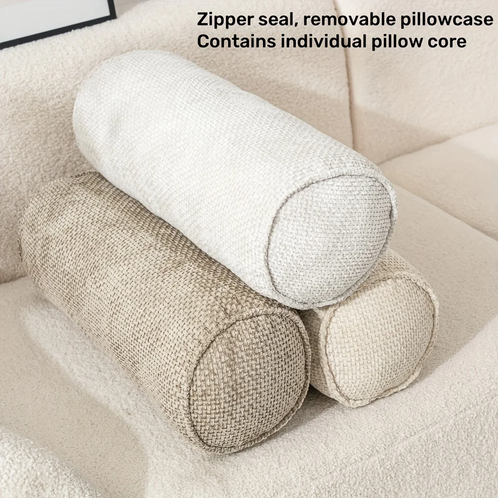 

1pc Ergonomic Chenille Neck Roll Pillow/ Round Cylinder Pillow Suitable for Sleeping,Office,and Camping- Ideal for Spine, Back