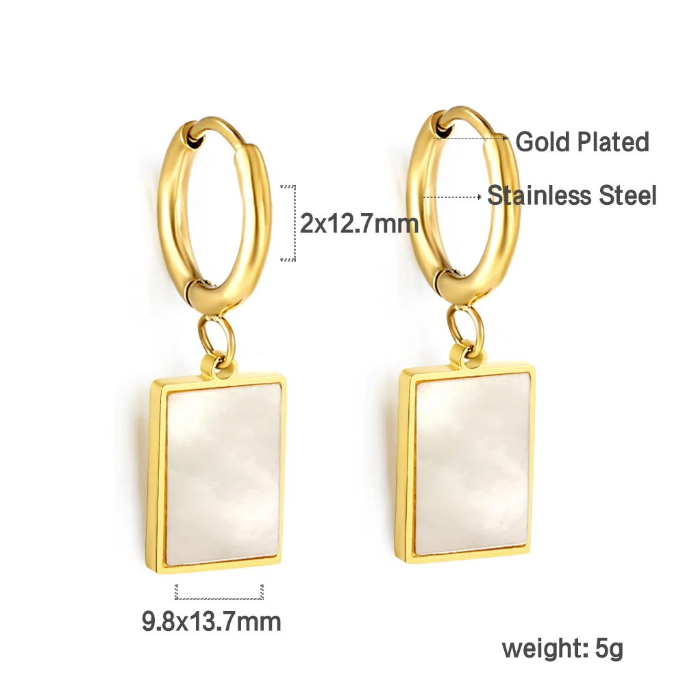 ASON Stainless Steel Geometric White Shell Hoop Drop Earrings For Women Round Heart Square Mon Charm Fashion Jewelry Gift images - 6