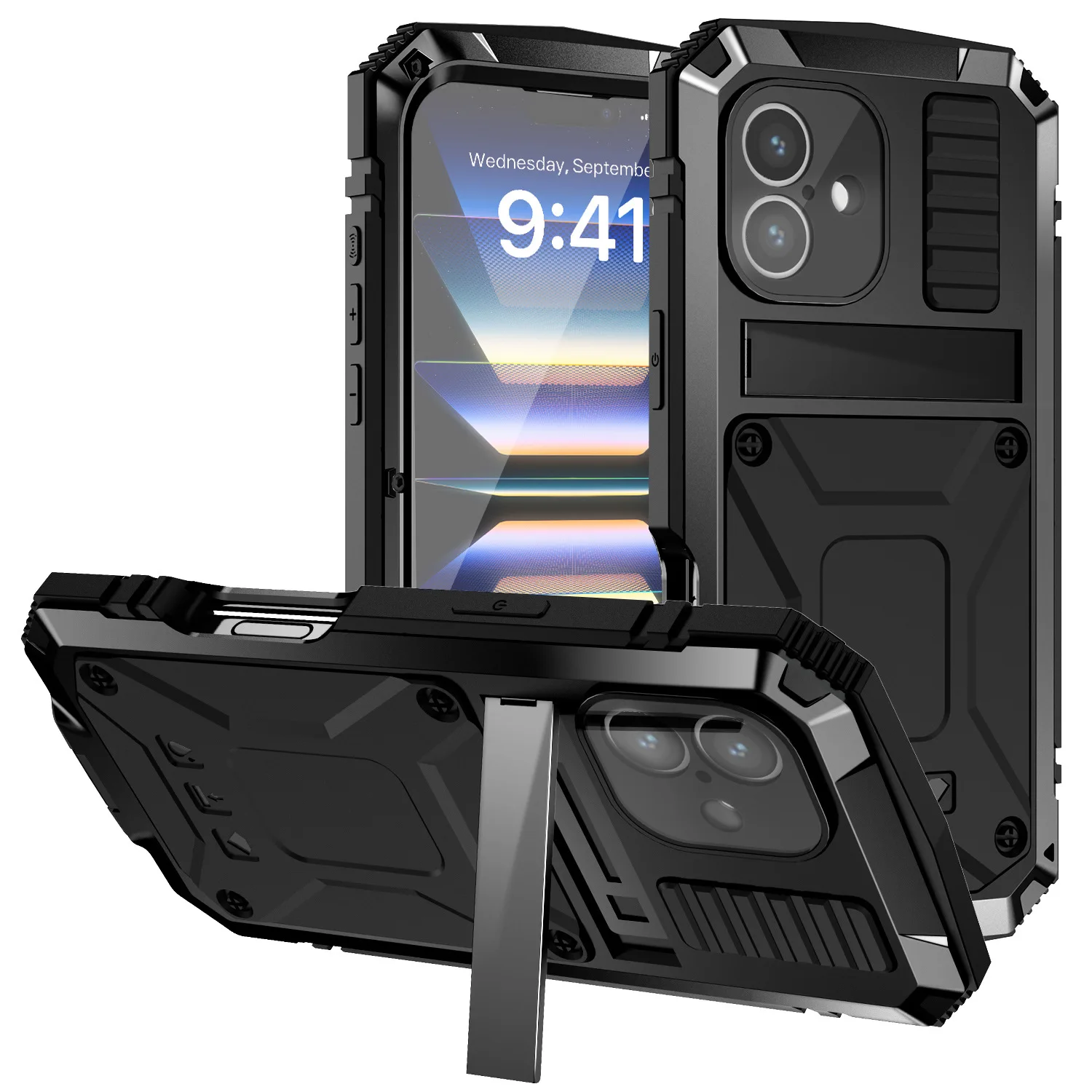 Wytrzymała, metalowa obudowa w stylu wojskowym do telefonów Galaxy S25 Edge, S23, S24, S22, S21, S20 Ultra Plus, Note 20, A32 – odporne na wstrząsy etui z ochronną folią na ekran. — zdjęcie produktu 2