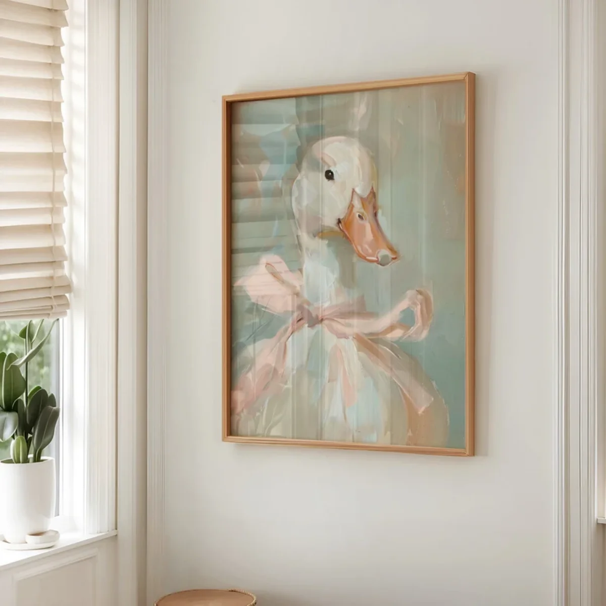 Cute Pink Bow Duck Canvas Prints Poster Modern Funny Animal Aesthetic Art Prints Nursery Bedroom Wall Art Home Decor Art Poster