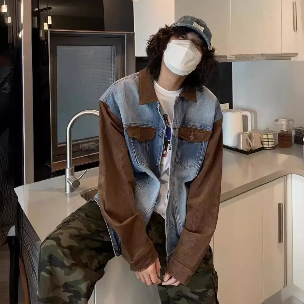 Denim jacket men's spring and autumn loose trendy jacket casual and versatile spring and autumn high street style couple jacket