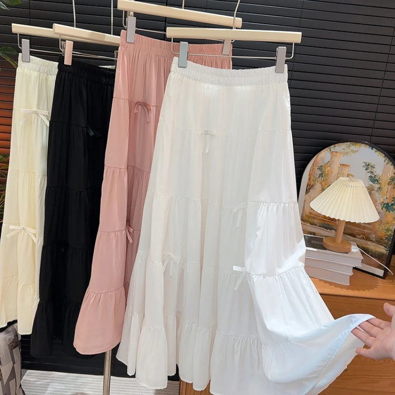 

Bow Stitchedpleated Skirt Summer 2024 New High-waisted Slim Long A-line Ballet Puffy Cake Skirt Loose Maxi Skirts Laides Laides