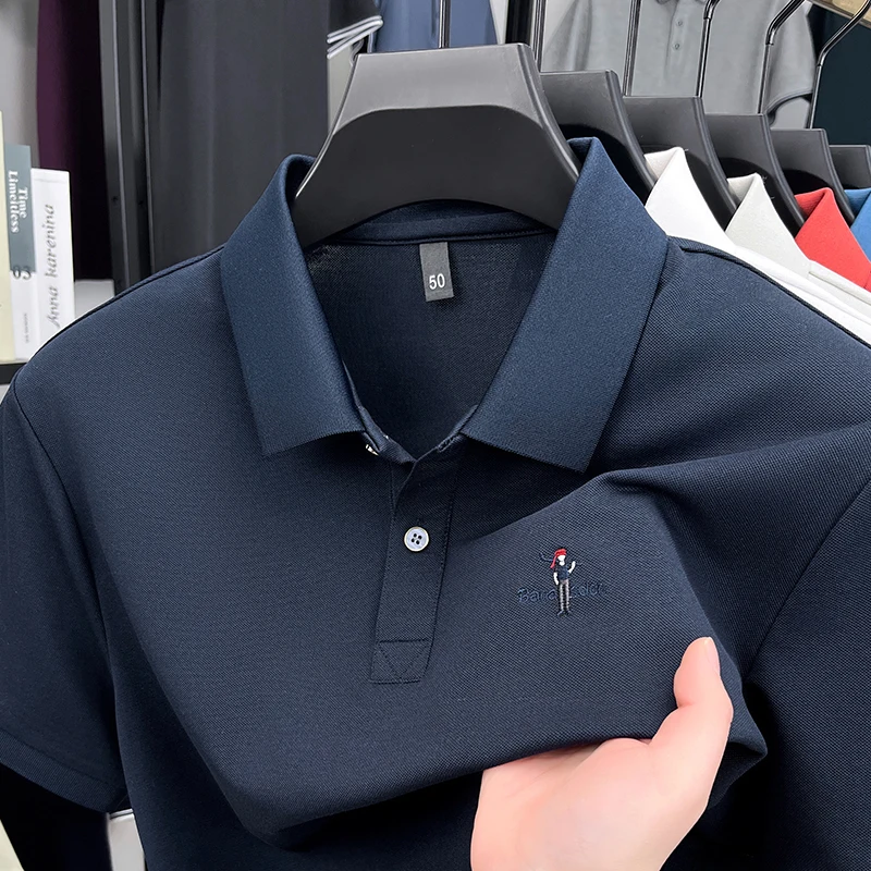 الأزياء الفاخرة الكرتون التطريز قصيرة الأكمام تي شيرت الرجال تنفس قميص بولو الصيف الاتجاه الجديد العلامة التجارية بلون رداء علوي غير رسمي #4
