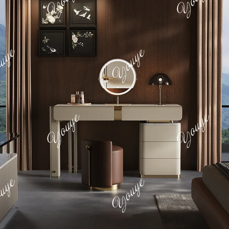 

XM Italian Minimalist Light Luxury Bedroom Dresser Chest Cabinet Integrated Haute Couture Simple Modern Leather Veneer Makeup Ta