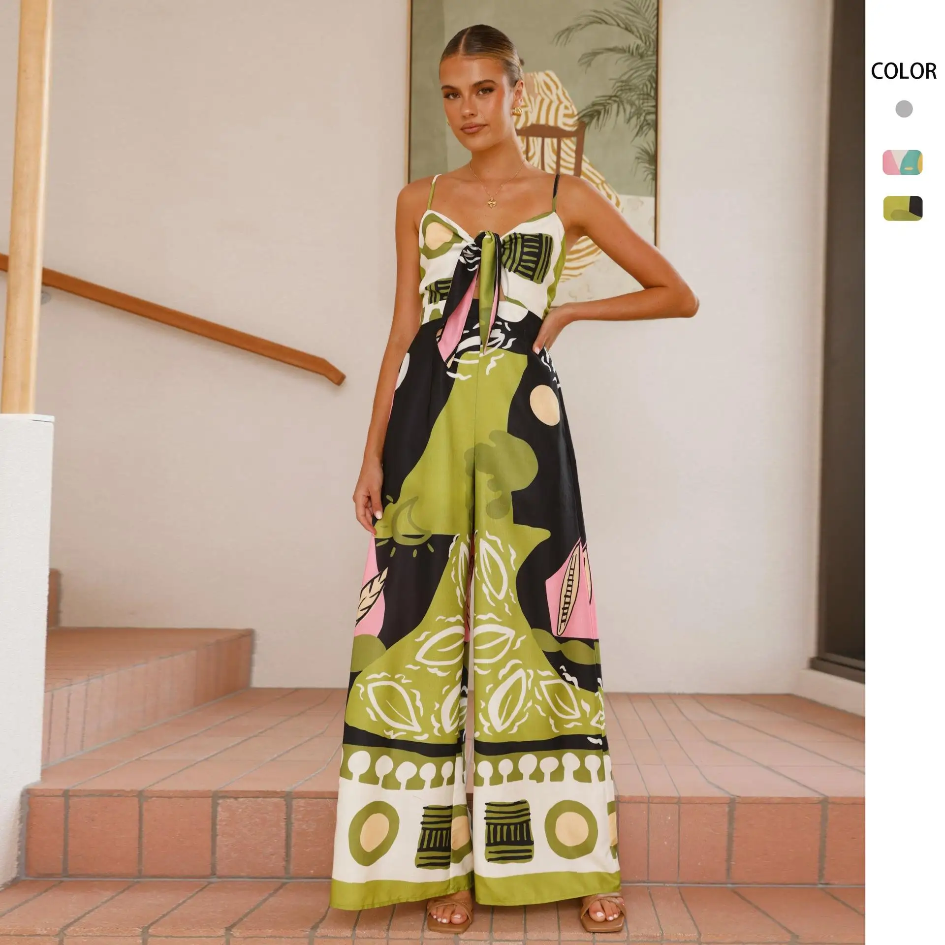 

Chest Strap Sle Csole Jumpsuit High Waist Long Pants Thin Polyester Fiber Spring Season Women's One-Piece Suits