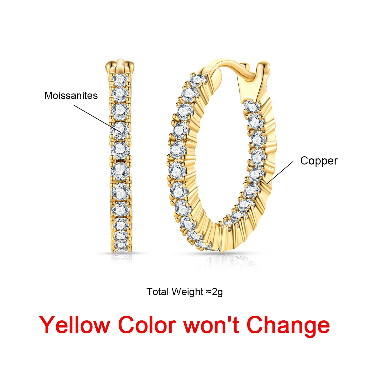 AnuJewel 1.5mm 0.66cttw D Color Moissanite Huggie Hoop Earrings With Cer Yellow Gold Plated Huggie Earring For Women Jewelry