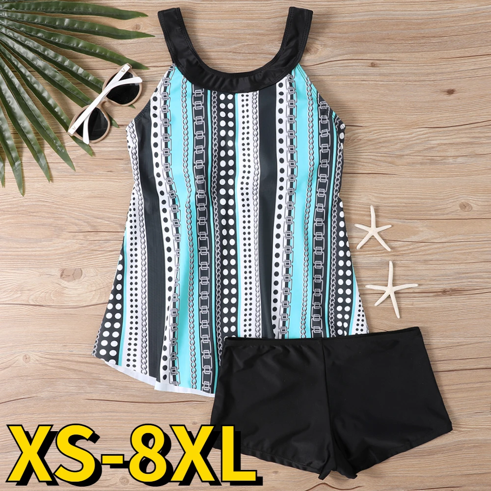 Bañador Tankini con estampado para mujer, conjunto de Bikini Retro, ropa de playa, traje de baño holgado de talla grande