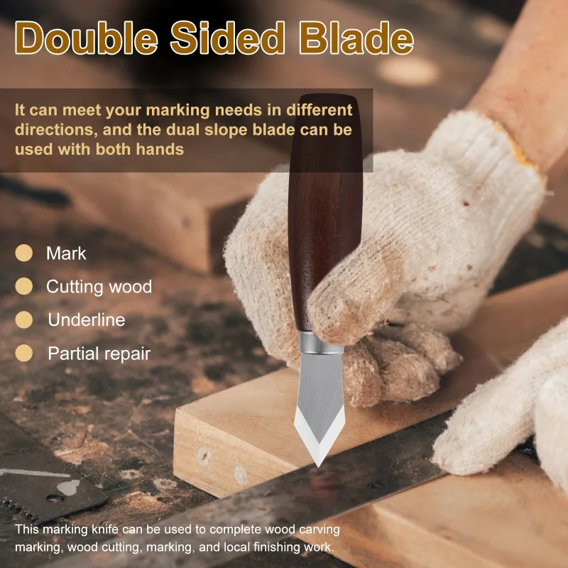 

1PC Marking Knife with Wooden Handle Double Beveled Woodworking Scribing Knife Multipurpose Blade Wood Scribe Tool