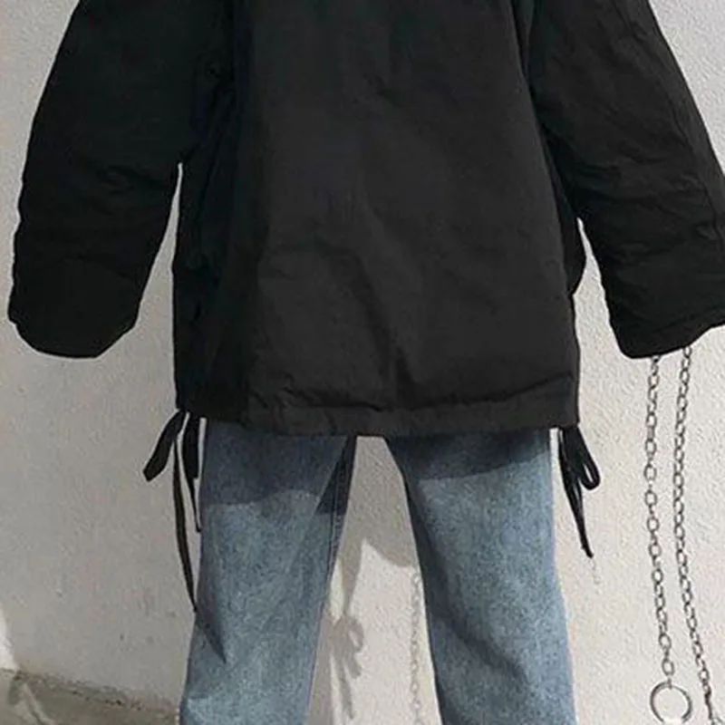 Doudoune noire pour femme, Parka ample, manteau à pain rembourré en coton, fermeture éclair Y2K, vêtements d'extérieur décontractés pour étudiantes, nouvelle collection 2025