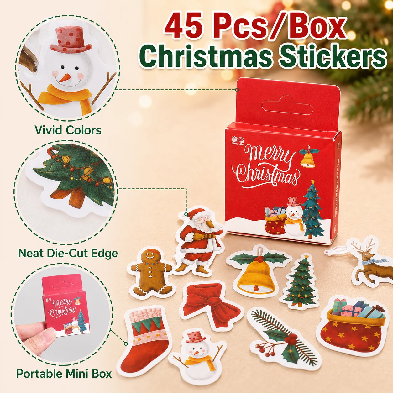 45Pcs/Box Christmas Stickers S - Gift Box Wrap Set ulasan dan harga