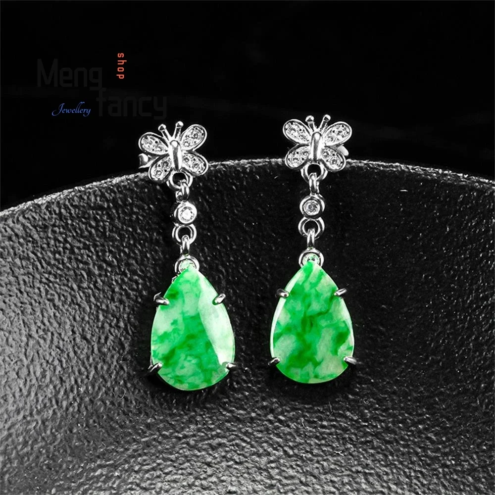 

Natural A-goods Jadeite Floating Green Water Drop Earrings Ice Jade S925 Silver Women's Models High-grade Luxury Fashion Jewelry