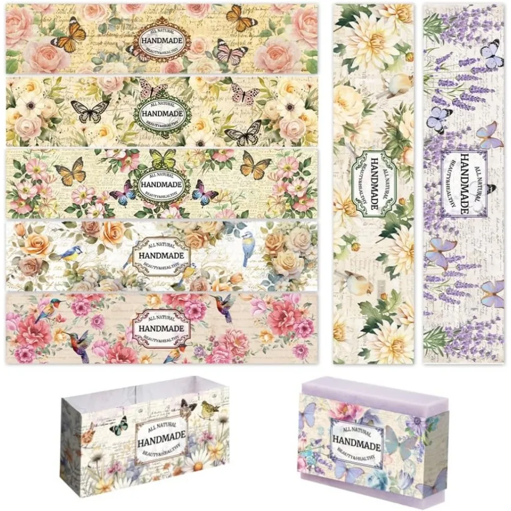 90 Stück Vintage Pflanzenverpackungsband 9 Stile Blumenseife Verpackungspapier Vertikale Seife Papieretikett Seifenhüllen Abdeckungen