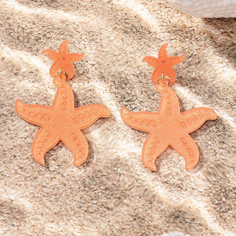 Bohemia Beach Style Resin Starfish Earrings for Women Gifts Fashion Shiny Sea Star Acrylic Designer Drop Earring Jewelry