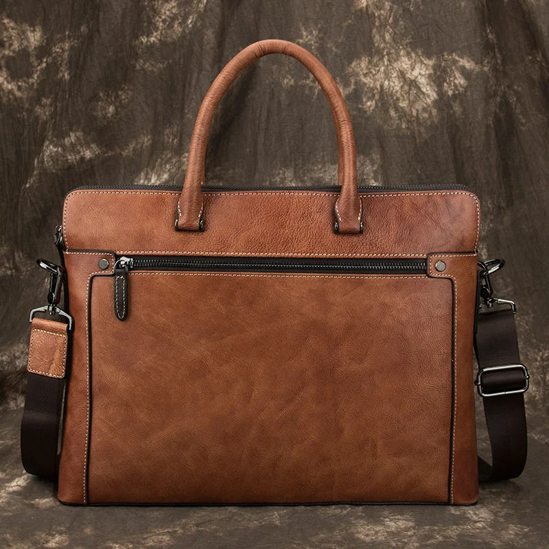 Newest 100% Genuine Leather Laptop Bag Business Travel Briefcase Shoulder Dual Use Men s For Office Worker