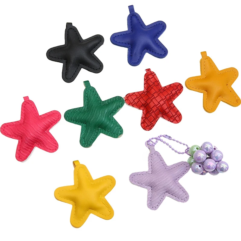 Faux Leather Pentagram Pendant Colorful Faux Leather Star Keychain Pendant Handmade DIY Bag Charm Jewelry Accessories 1Pcs