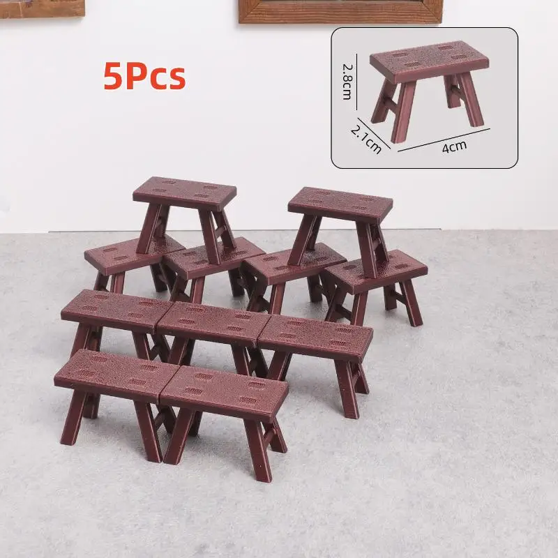 5Pcs Miniature Stool 1:12 Scale Dollhouse Furniture Plastic Bench For Dollhouse Kitchen Living Room Decoration Accessories
