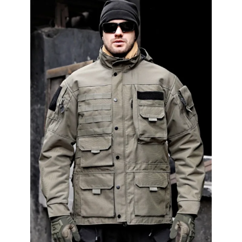 

New Charging Fleece Cargo Jacket Multi-Pocket Tactical Jacket Warm Hooded Top Winter Cycling Camping Fishing Outing Sports