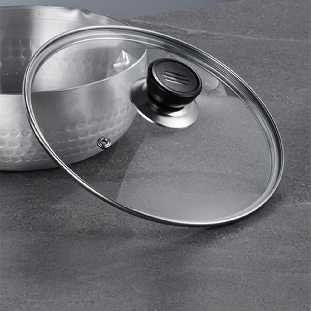 16-32 cm Topfdeckel aus gehärtetem Glas, Anti-Verbrühungen, kreisförmige Brattopfabdeckung, sichtbare Topfabdeckung, Kochutensilien, Küchenzubehör – Detail 8