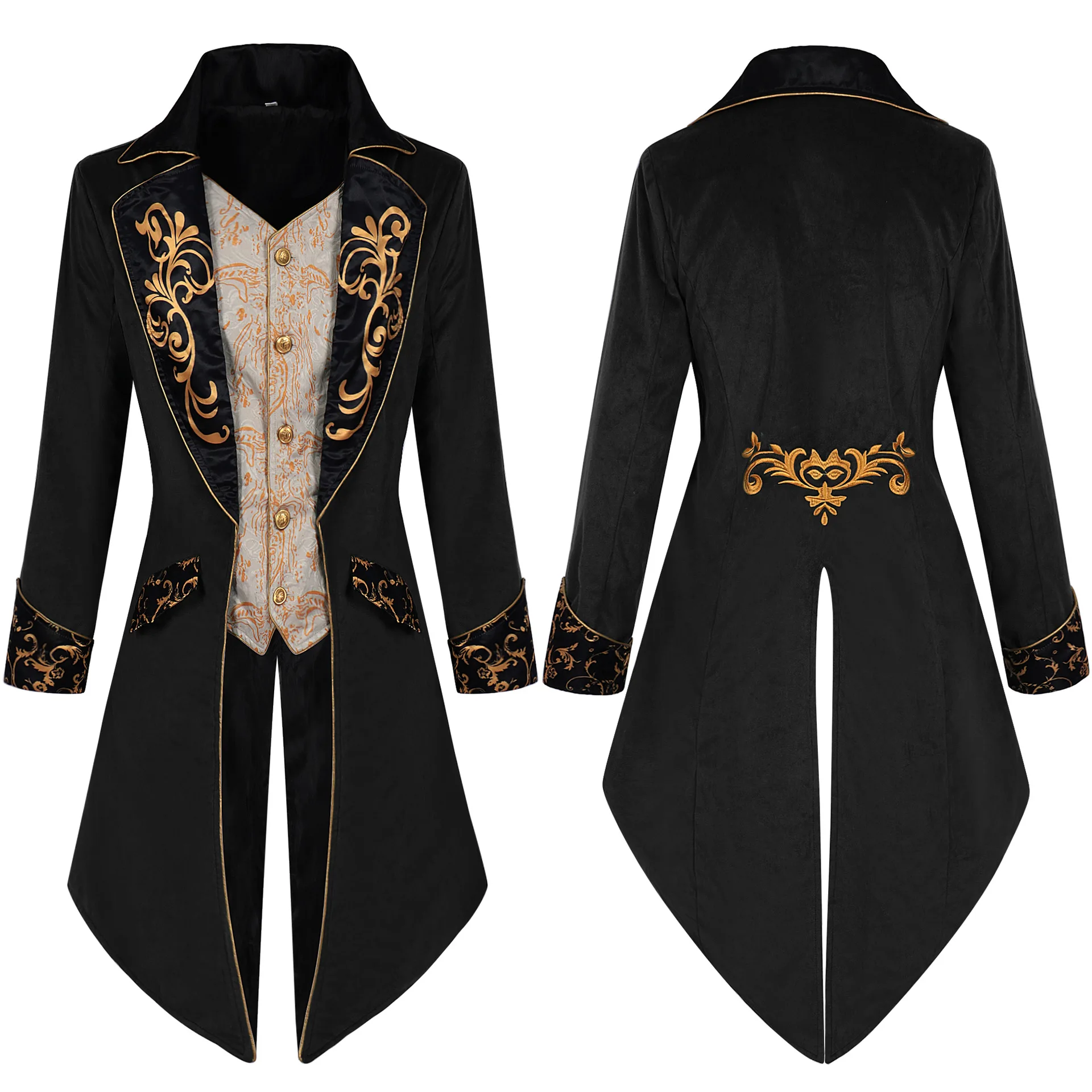 

New Gothic Embroidered Victorian Jacket Renaissance Costume For Men Xmas Steampunk Vintage Tailcoat Medieval Frock Coat Retro