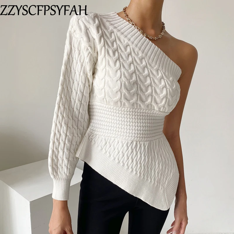 

2021 new fashion sweater women casual nice woman sweaters female OL White off shoulder aesthetic sweater Streetwear BAt183