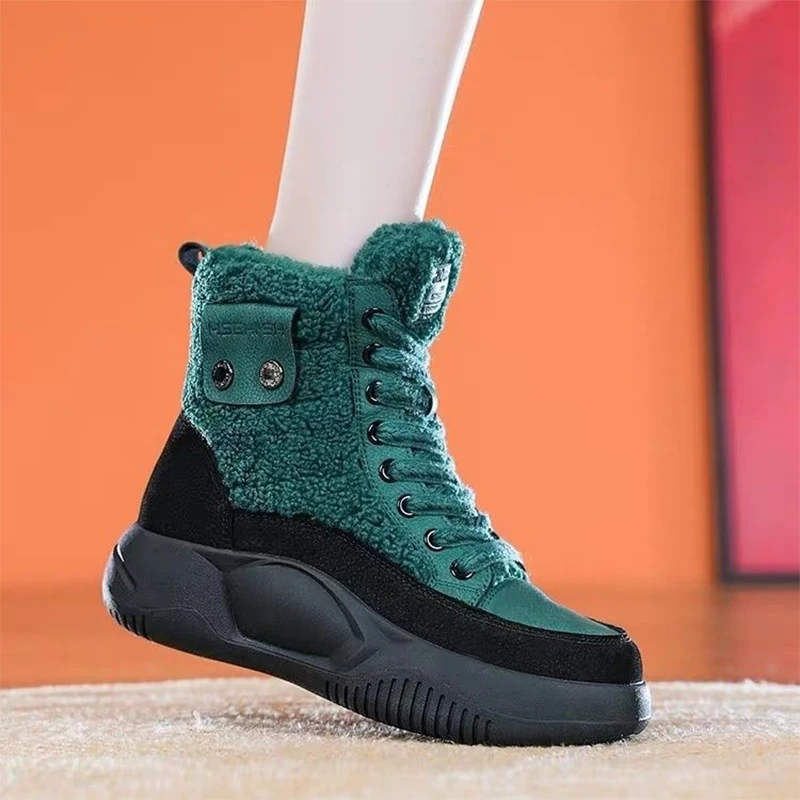 Platformowe damskie sportowe botki mieszkania futrzane buty zimowe 2024 Trend Casual ciepłe buty na śnieg markowe trampki Mujer Botas