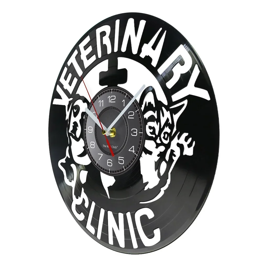 Veterinary Clinic Animals Care Vinyl Record Wall Clock Pet Health Clinic Clock Watch Pet Store Wall Sign Dog Cat Care Wall Decor