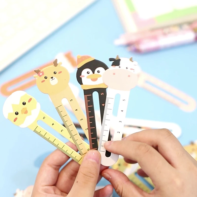 50Pcs 무작위 만화 동물 책갈피 귀여운 곰 새끼 고양이 학생 눈금자 책갈피 학생 용품