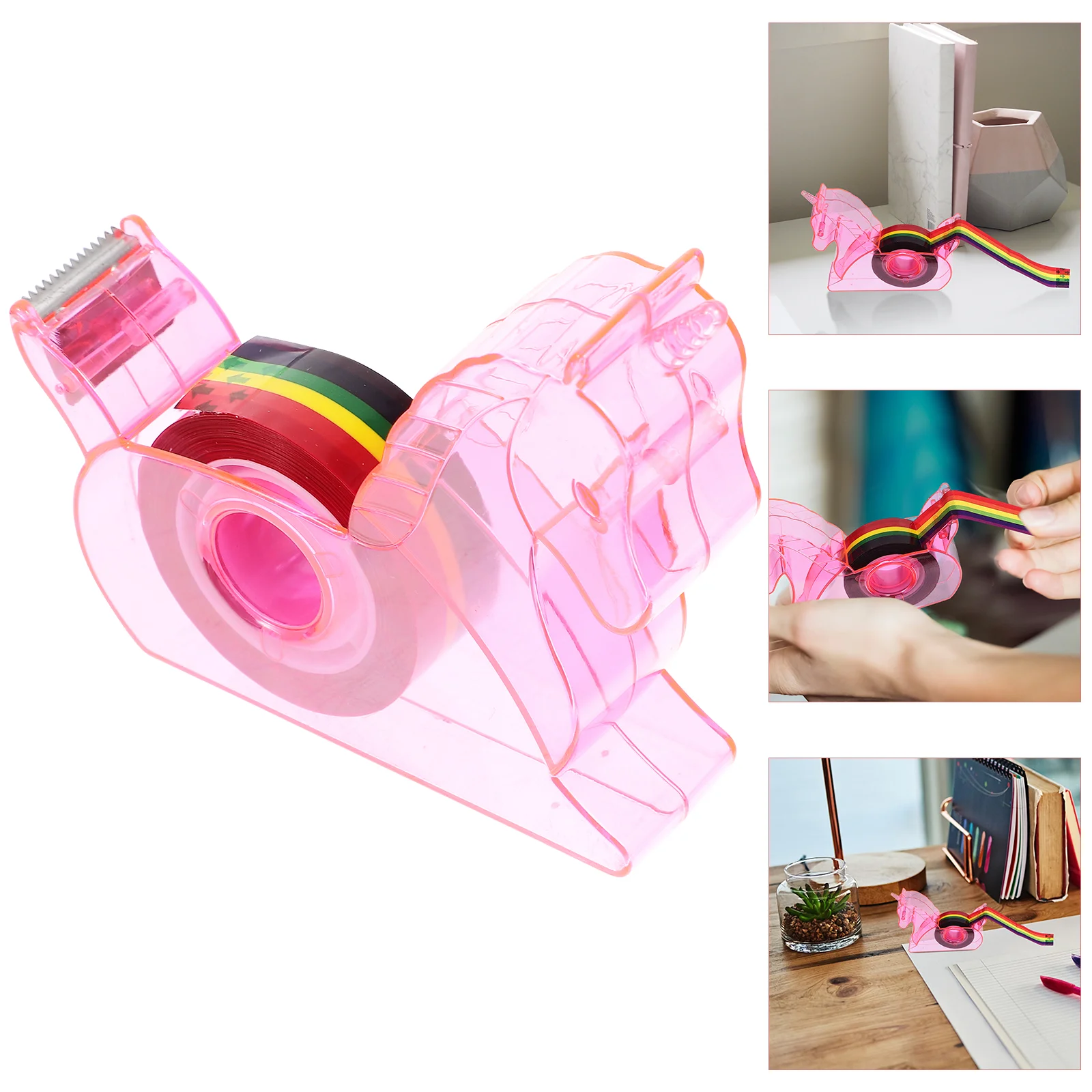 Professional Tape Plastic Desk Dispenser for Office School Home Smooth Edges Lightweight Portable Rosy Color Tape