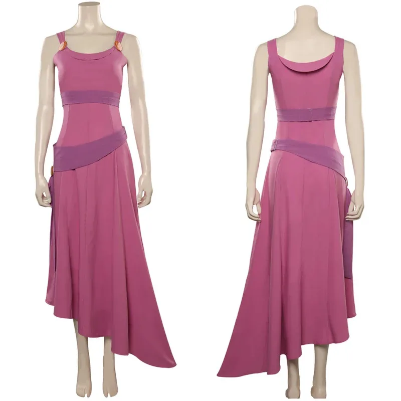 Sky01 Megara أزياء النساء التأثيرية أنيمي الكرتون ميغ لعب الأدوار فانتازيا ملابس فستان أرجواني امرأة حفلة الهالوين كرنفال Wd01 @