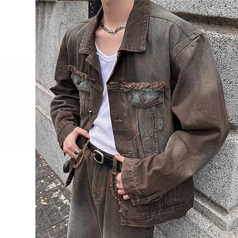 

【Two-piece】Autumn and winter Maillard style retro heavy washing and old versatile denim jacket couple set