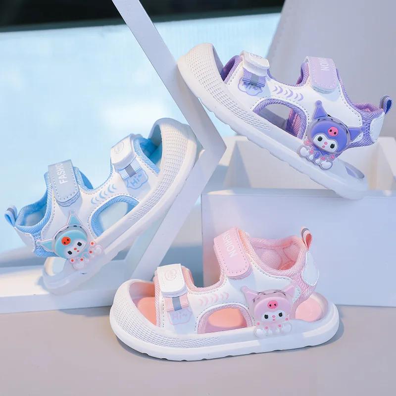 

Детские сандалии из искусственной кожи My Melody, летняя пляжная обувь для детей, с открытым носком, на мягкой подошве, розовые, синие, фиолетовые, размеры 18-29