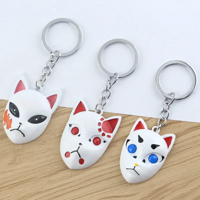 Anime Demon Slayer Kimetsu no Yaiba Keychains Cartoon Kamado Tanjirou Fox Mask Metal Keyring Men Women Jewelry Accessories