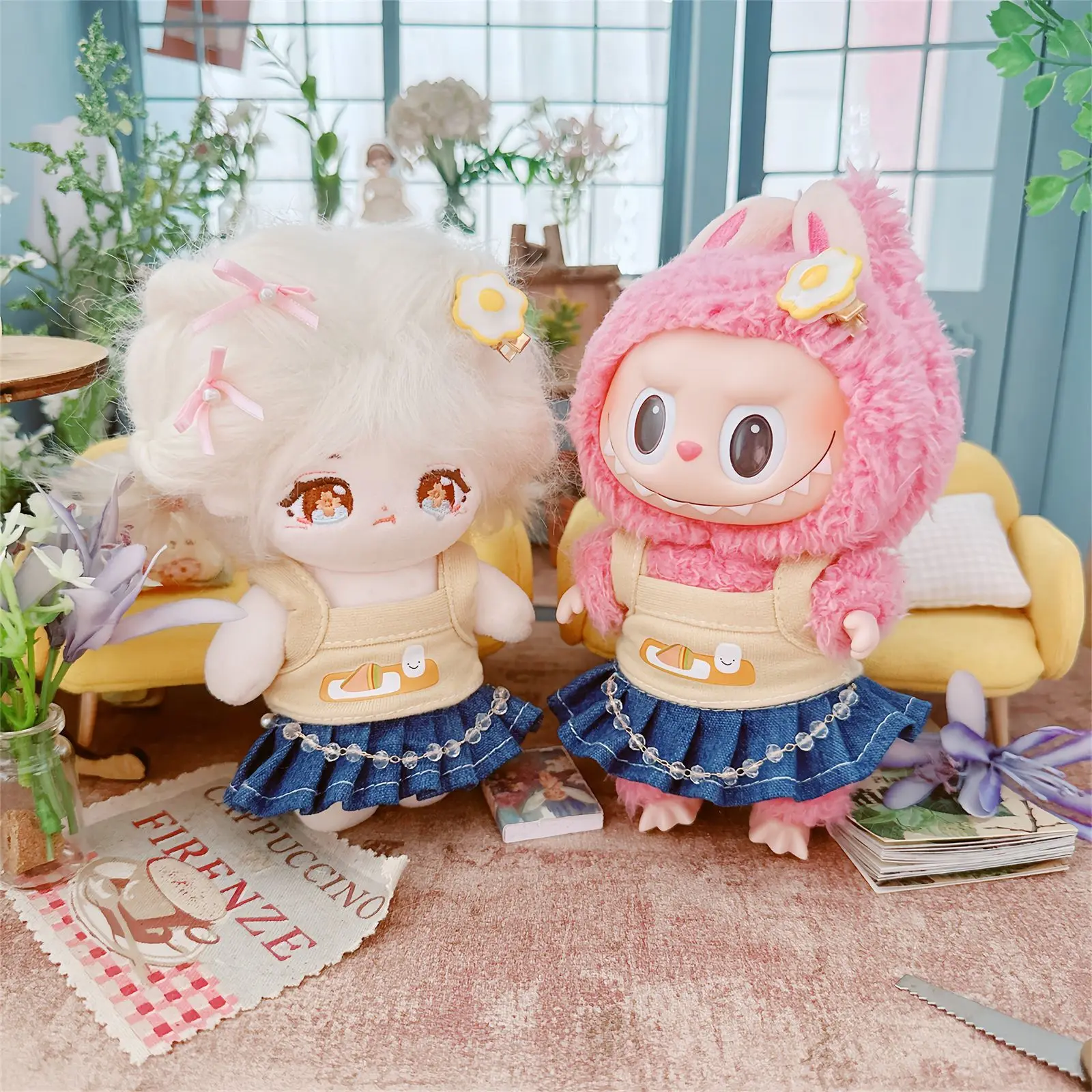 Cute Mini Labubu Clothes Plush 10cm Idol Dolls Outfit Clothing Fans Tank Top Denim Skirt Doll Accessories