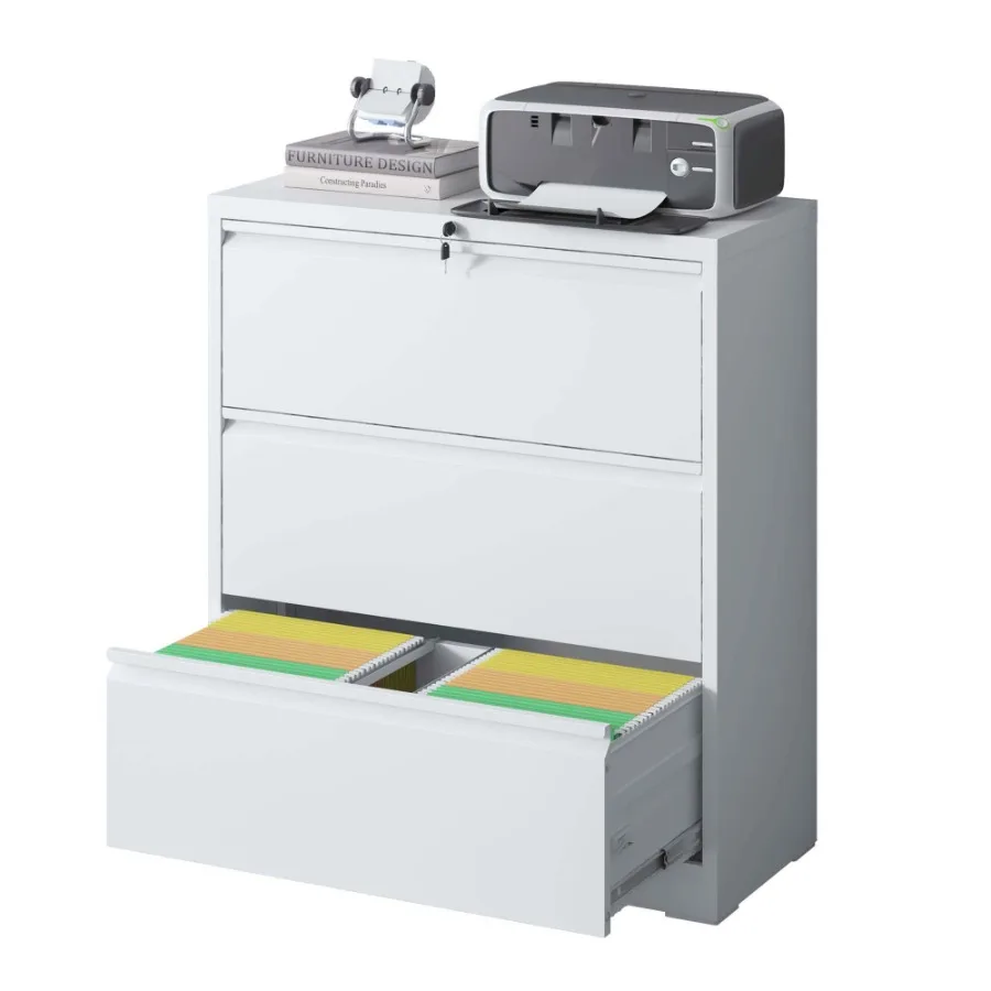 

Lateral File Cabinet 3 Drawer White Filing Cabinet with Lock Lockable File Cabinet for Home Office Locking Metal File Cabinet f