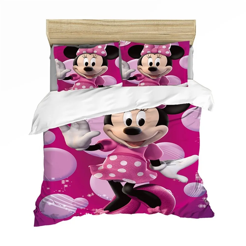 

Disney Cartoon Bedding Set Mickey Minnie Duvet Cover Queen King Size White Soft Home Textile Student Child Couple Bed Set