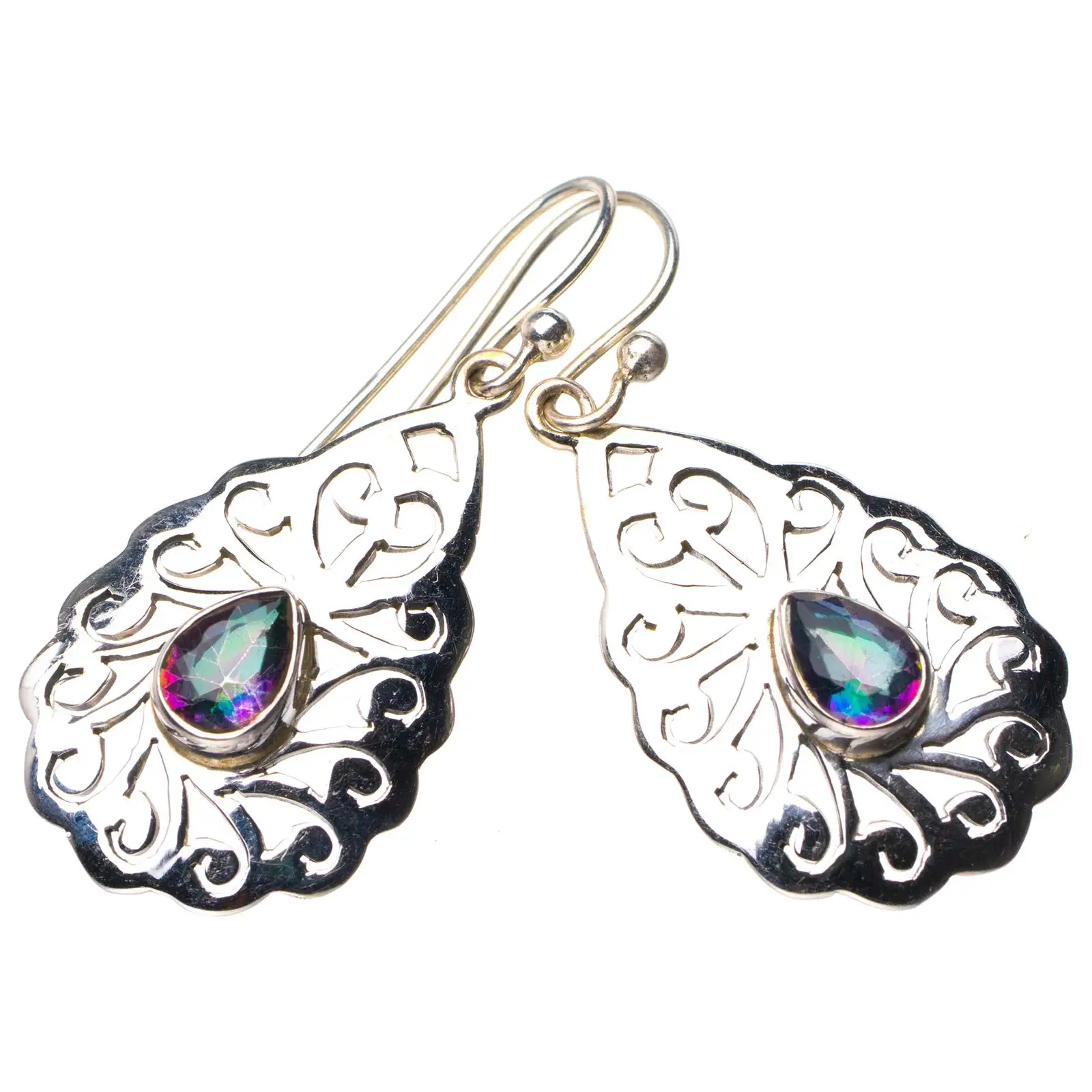 

StarGems® Natural Mystical Topaz Handmade 925 Sterling Silver Earrings 1.5" D7325