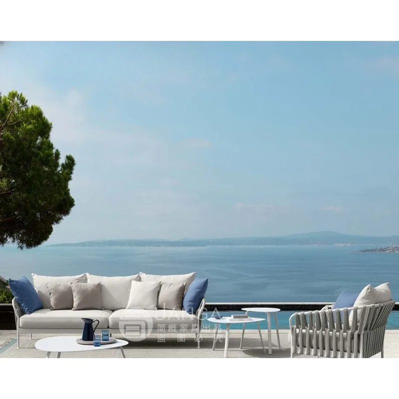 Nordic outdoor sofa leisure balcony rattan chair coffee table combination model room indoor and outdoor villa garden courtyard f
