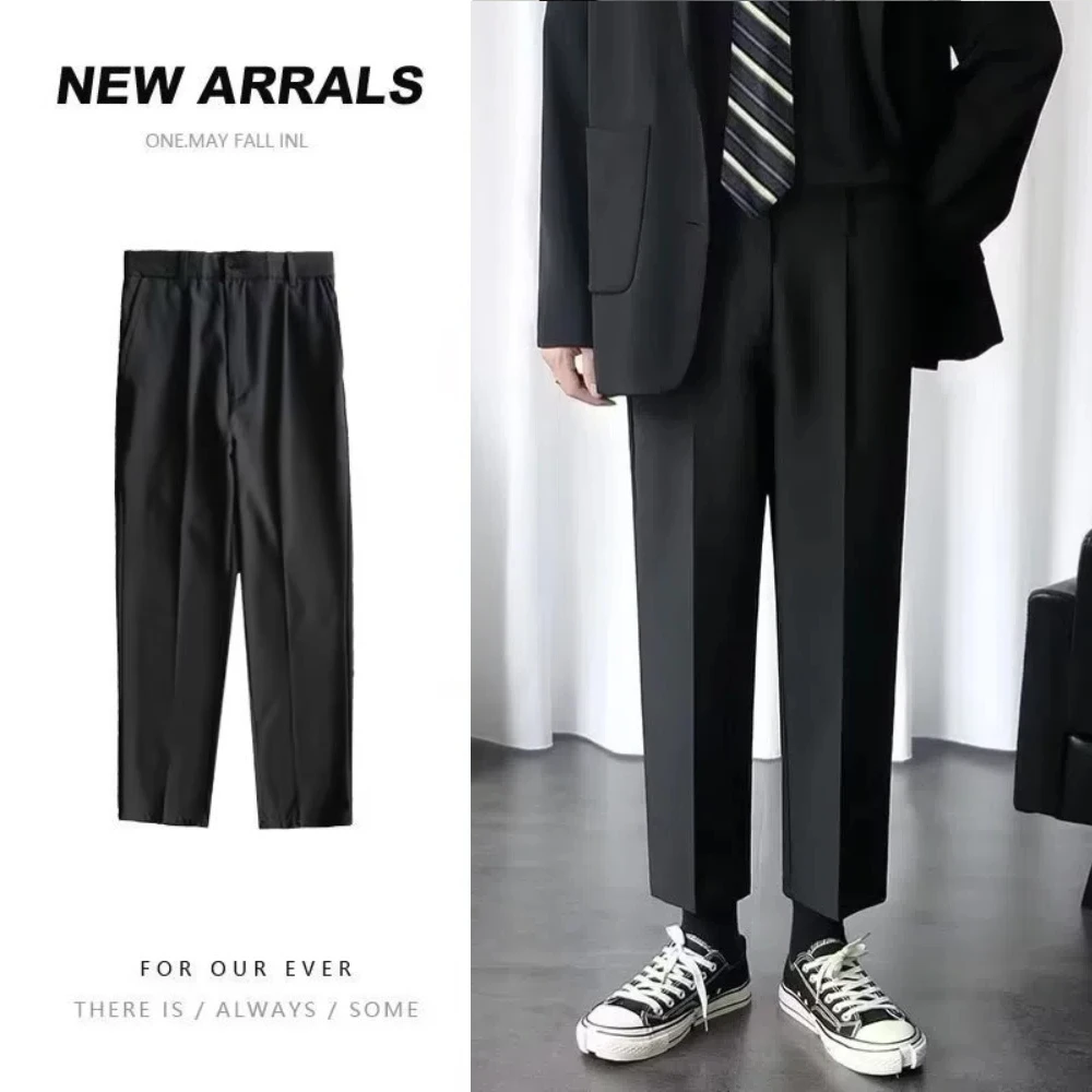 Simple Thin Business Suit Pants Wide Leg Solid Color Men's Formal Pants Straight Loose Casual Trousers Male