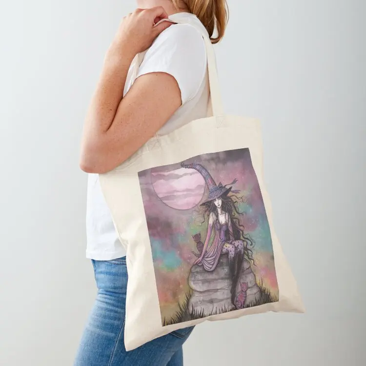 

Enchanted Twilight Witch Cat Fantasy Art by Molly Harrison Tote Bag Cloth bags handbag large tote bag